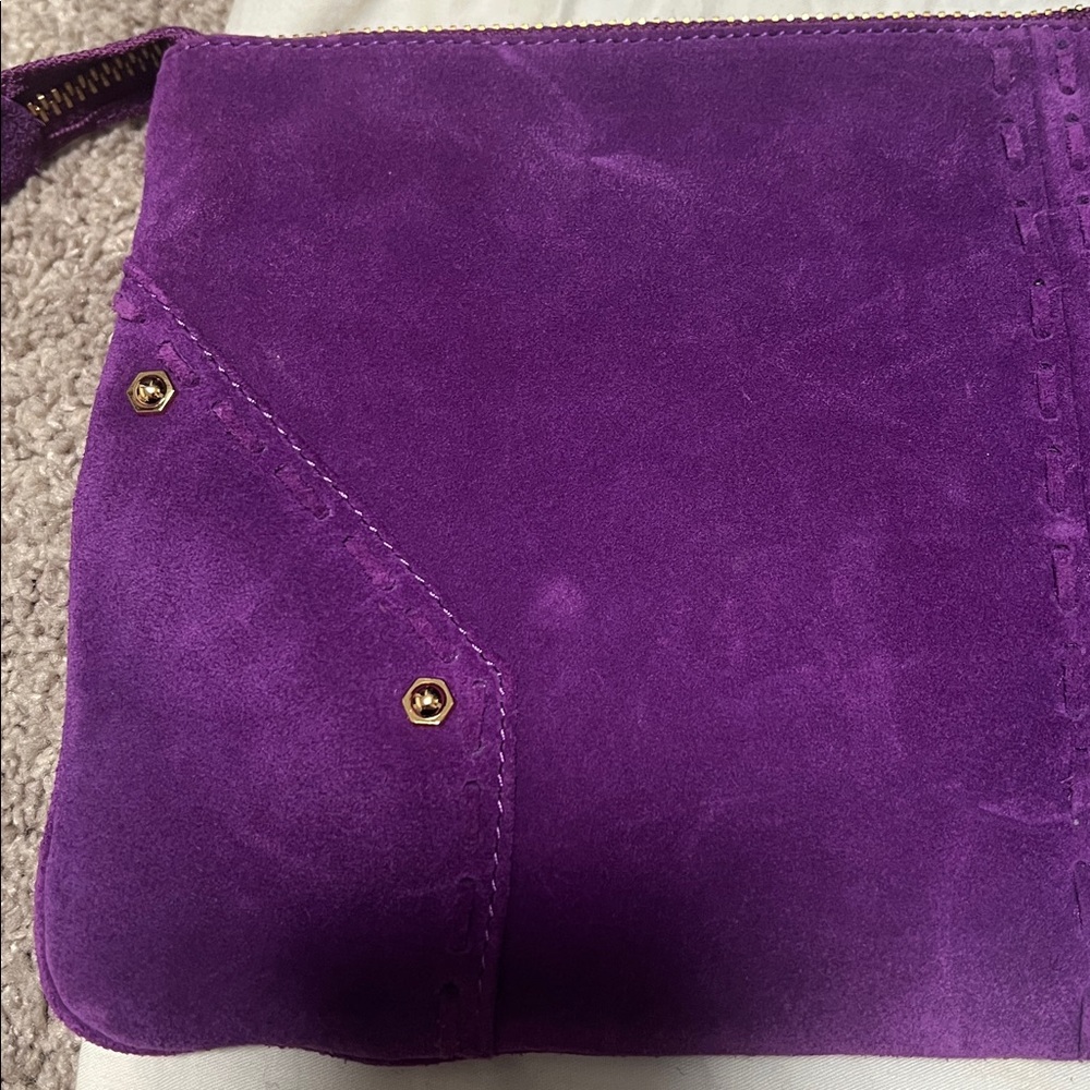Rebecca Minkoff Love Letter Loveletter clutch, bird lining, purple suede, EUC! - Picture 5 of 9